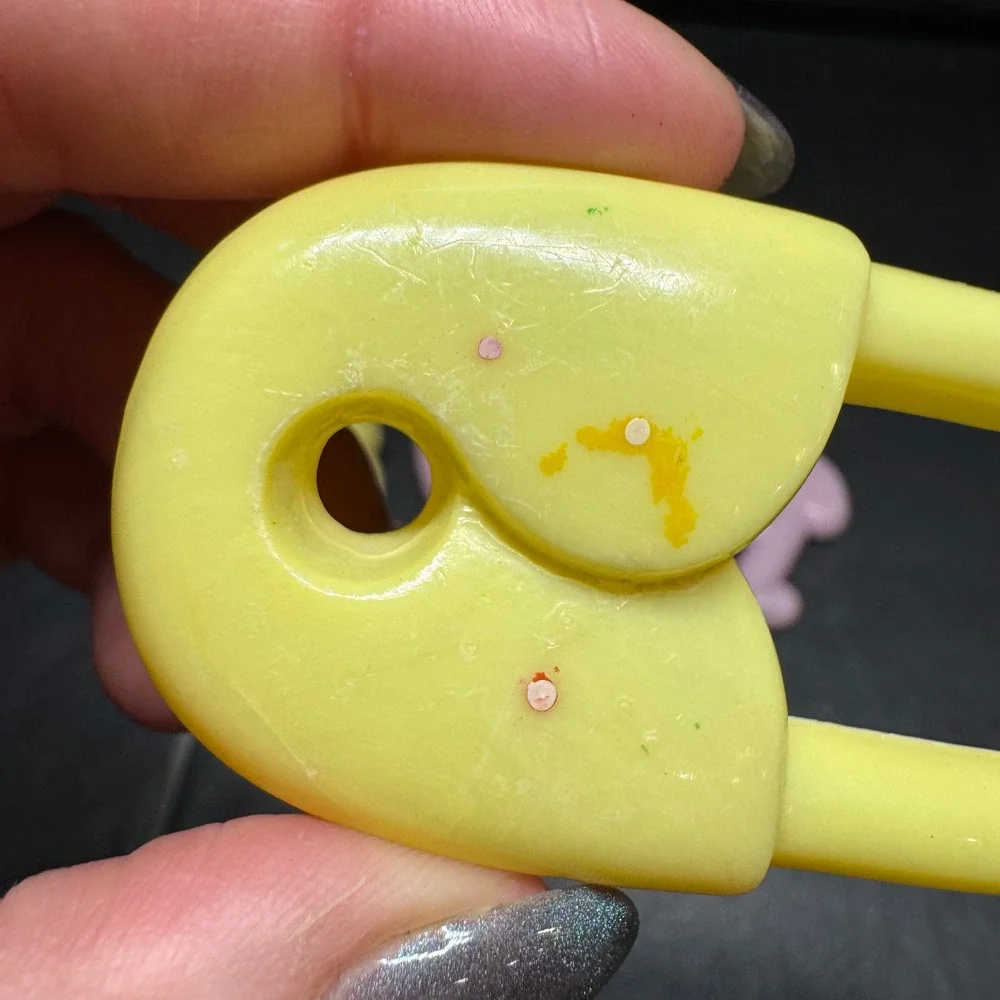 RARE 50s Vintage Celluloid Plastic Baby Rattles Set of 3 Pink Safety Pin Clown